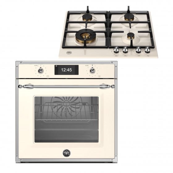 Bertazzoni F60 11 HER V P T AX + P60 4L HER AX Φούρνος ΑΤΜΟΥ με Πυρόλυση + Εστίες Υγραερίου Μπεζ